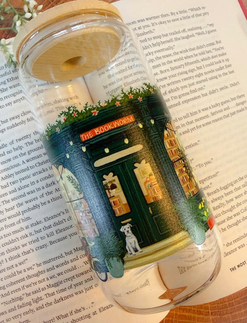 Bookworm Bookstore Glass Tumbler